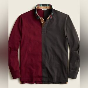 J. Crew Knit Goods Red Grey Split Rugby Colorblock Long Sleeve Shirt